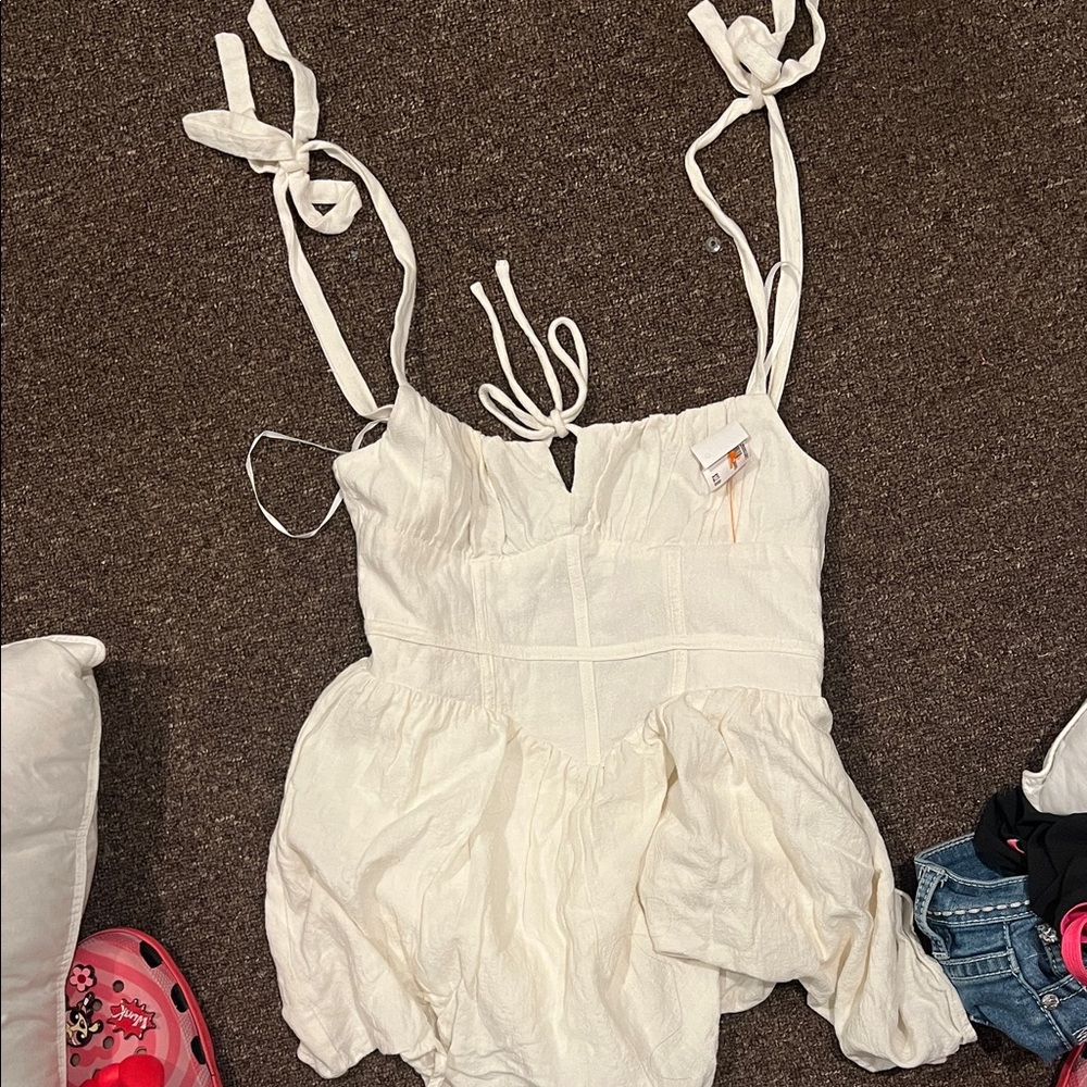 White Sleeveless Tie-Strap Dress